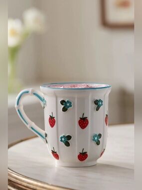 NEW Anthropologie Tilly Stoneware Mug Strawberry Turquoise